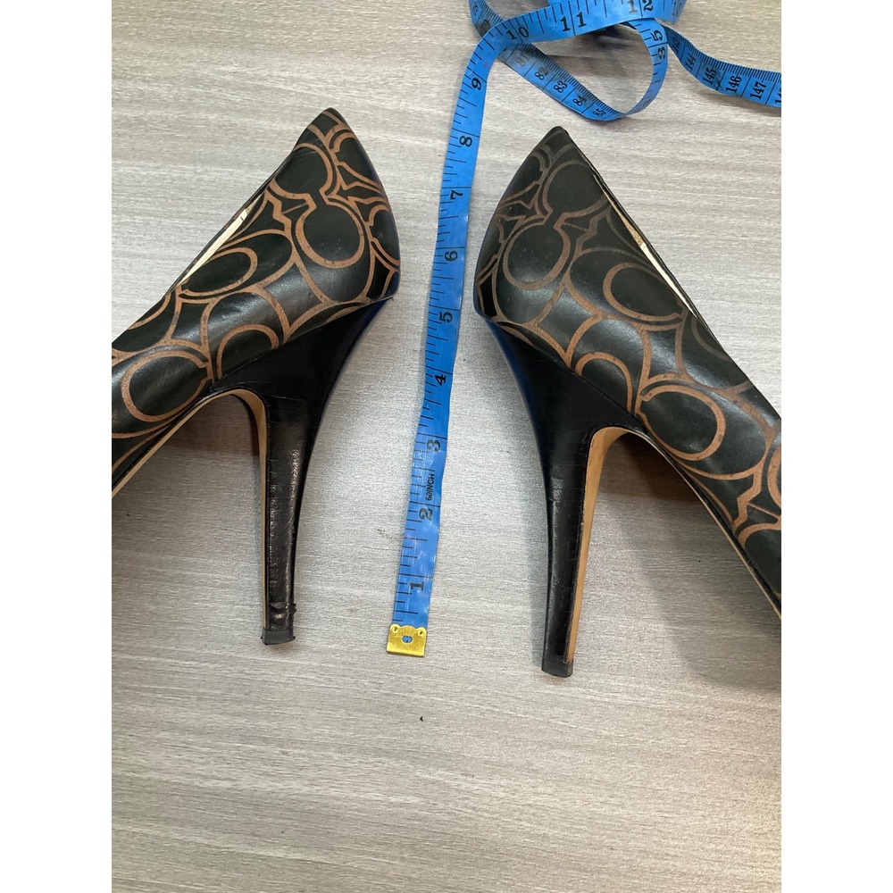 COACH BASIL BLACK AND WHISKEY LOGO HEELS - Picture 5 of 15